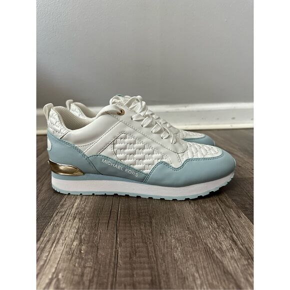 NWOT Michael Kors Logo Low Top Lace-up Trainer Sneakers Blue White US 6.5 $395 - Picture 7 of 12